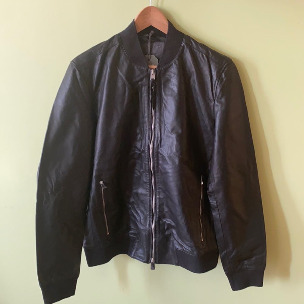 All Saints Leather Mower Bomber Jacket - MEDIUM